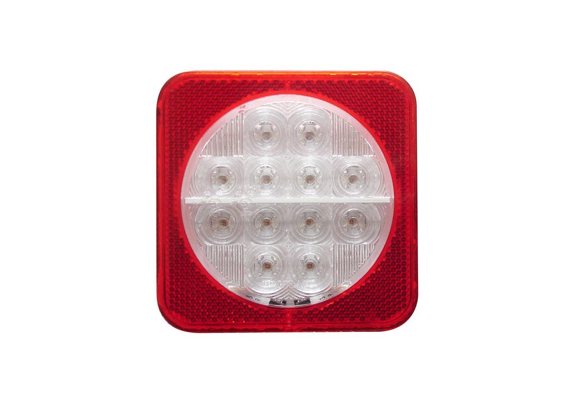 FEU G/D LED 12/24 V 3 FONCTIONS CARRÉ + ÉCLAIREUR DE PLAQUE + CATADIOPTRE 